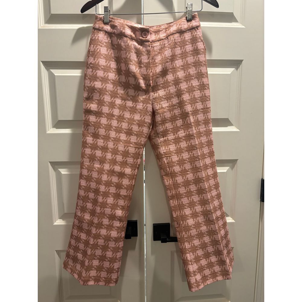 Julie Brown New York Pink Metallic Houndstooth Dress Pants Size 3 Party Cocktail